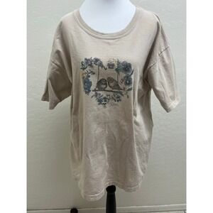 Vintage Northern Reflections Birds Floral Heart Graphic T-Shirt Beige XL